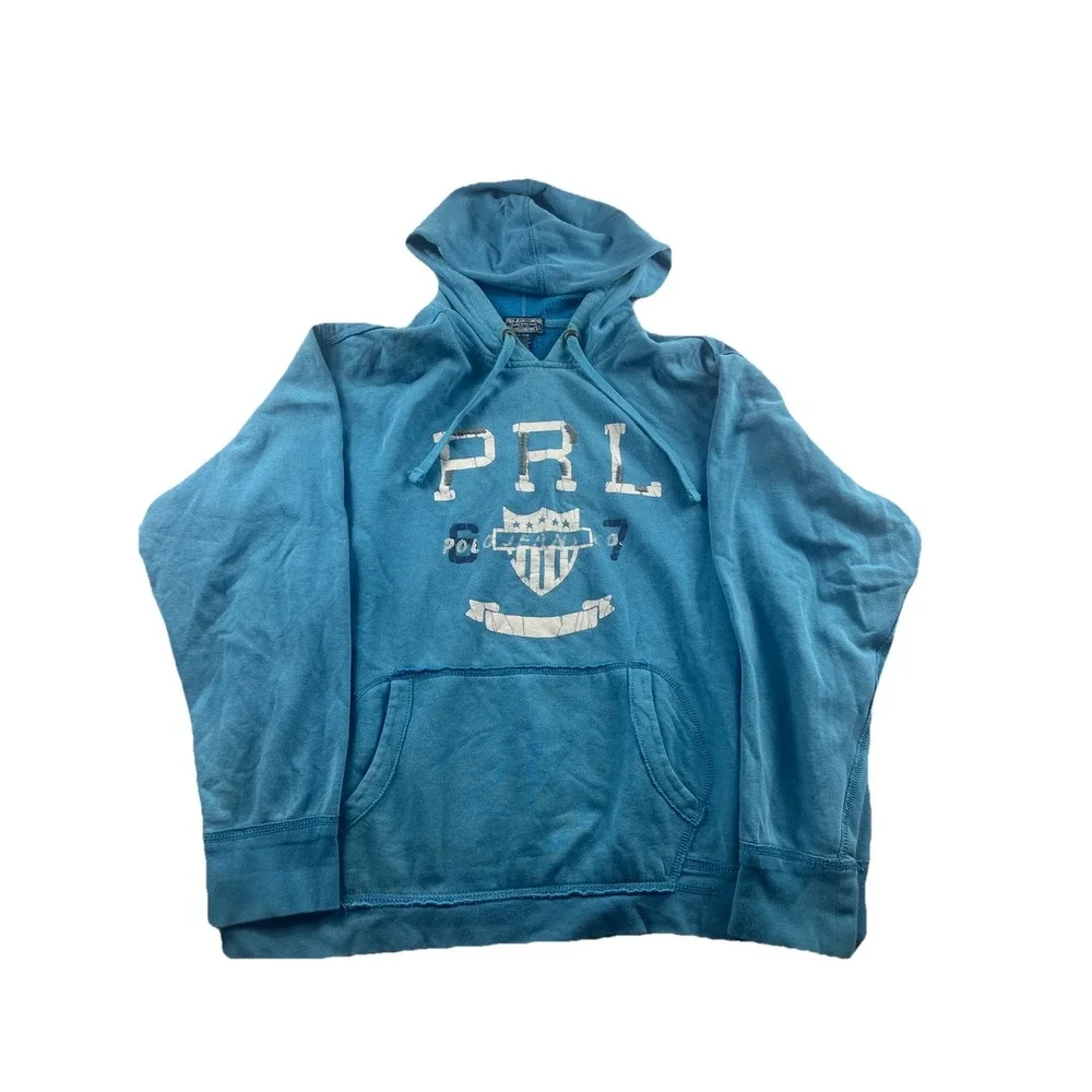 Vintage Polo Ralph Lauren Jean Co Hoodie Sweatshirt Blue Men's XL Boxy Fit